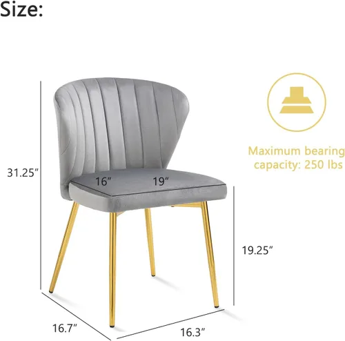Miniatura 3 de Nrizc Juego de 2 sillas de comedor tapizadas, sillas de comedor de terciopelo con patas de metal dorado, sillas de comedor modernas de mediados