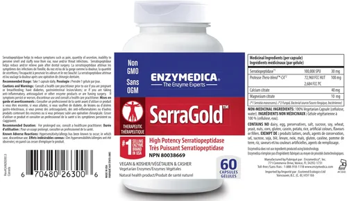 Miniatura 2 de Enzymedica, SerraGold, apoya la recuperación, sistema inmunológico y cardiovascular, suplemento natural, 60