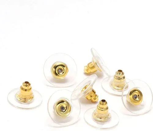Miniatura 9 de 100 unidades por lote de goma de color plateado para aretes de embrague de bala con almohadilla para aretes, respaldos de seguridad para fabricación