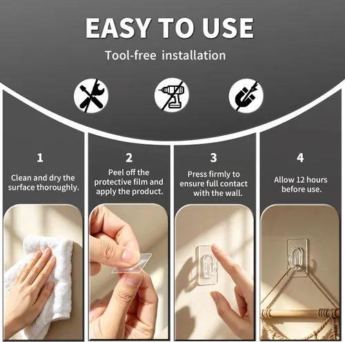 Miniatura 4 de Paquete de 18 pequeños ganchos adhesivos de pared, mini ganchos transparentes con tiras adhesivas, ganchos adhesivos libres de daños para colgar