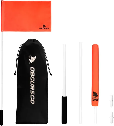 Obcursco Bandera de barco naranja de 48 pulgadas con poste, bandera flotante de esquí acuático de 12 x 18 pulgadas, esquiador de 3 secciones para