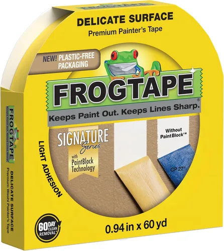 FrogTape Cinta para pintores de superficies delicadas con PAINTBLOCK, 1 pulgada de ancho (0.94 pulgadas x 60 yardas), baja adherencia, ideal para