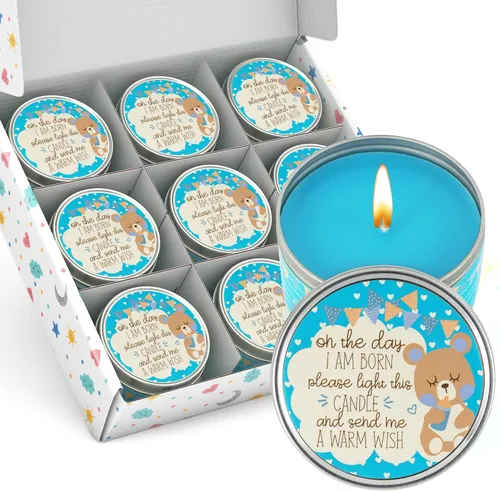 Miniatura 11 de Majestic Zen Juego de regalo de velas para baby shower, paquete de 9 velas de cera de soja perfumadas neutrales, aroma a polvo fresco para bebé, 30