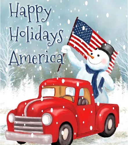 America Forever Flags Bandera de jardín de doble cara – Happy Holidays America – 12.5 x 18 pulgadas, muñeco de nieve patriótico, decoración navideña
