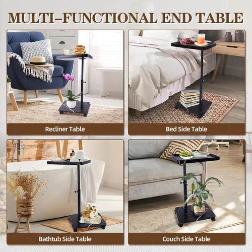 Miniatura 4 de Mesa auxiliar de mesa C de altura ajustable, extremo en forma de C para sofá, mesas de aperitivos, bandeja de TV giratoria de 360°, para espacios