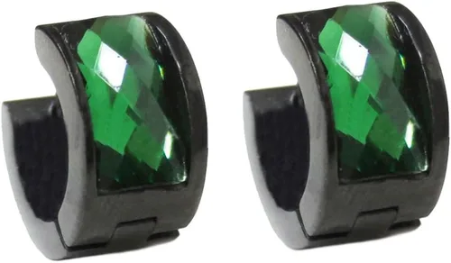 Miniatura 12 de Aretes de aro de acero inoxidable con cristal multicolor negro para hombres y mujeres Azul Oscuro