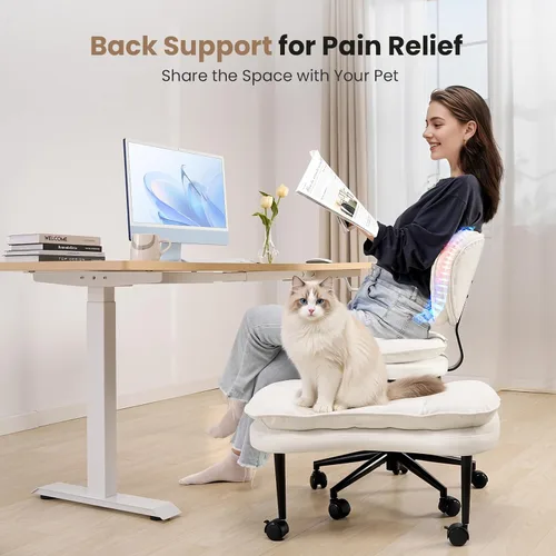 Miniatura 5 de HOMRELEXA Silla de oficina con patas cruzadas, silla de escritorio ergonómica cruzada en nube, silla de meditación con ruedas, asiento ajustable