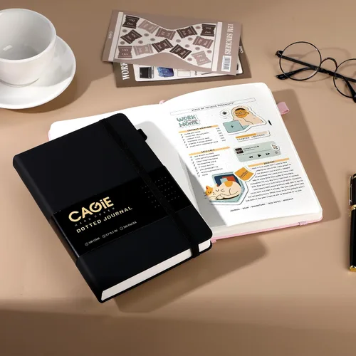 Miniatura 2 de CAGIE Cuaderno de cuadrícula de cuadrícula con puntos y balas, color negro A5