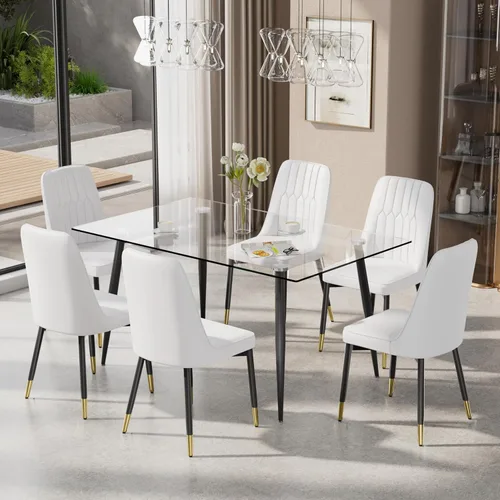 Miniatura 22 de Juego de mesa de comedor moderno de 51 pulgadas para 4, juego de sillas de mesa de cocina de vidrio para 4, mesa de cocina rectangular con 4 sillas