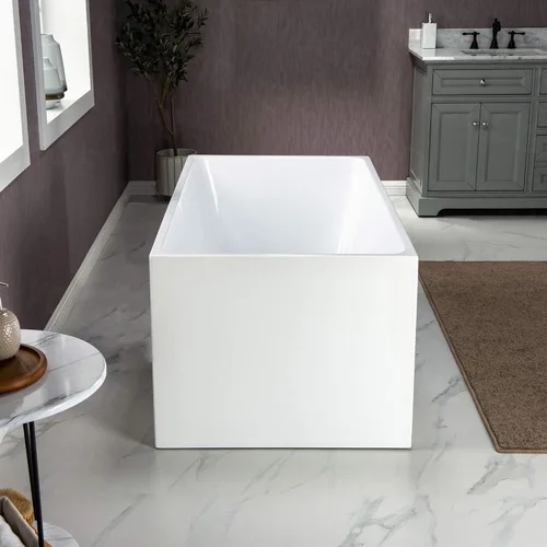 Miniatura 7 de WOODBRIDGE Bañera de acrílico independiente de 67 pulgadas, bañera blanca de remojo contemporáneo con desbordamiento y drenaje de oro cepillado