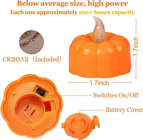 Miniatura 3 de Decoraciones de otoño para el hogar, luces de té de calabaza, paquete de 12 luces LED de calabaza naranja sin llama, velas parpadeantes que