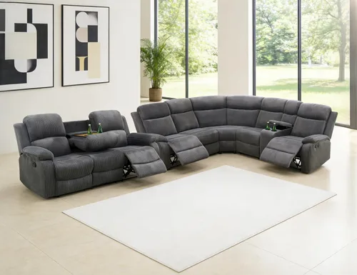 Miniatura 48 de Juego de sofá seccional reclinable manual, juegos de muebles de sala de estar, sofá seccional en forma de L y 2 sillas, cómodo sofá reclinable