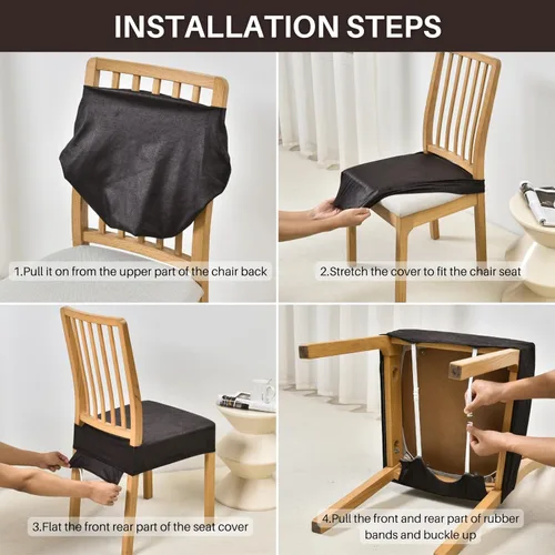 Miniatura 6 de SearchI Juego de 6 Fundas de Asiento para Sillas de Comedor Elásticas, Fundas de Asiento Suave Extraíbles y Lavables para Sillas de Comedor, Flor
