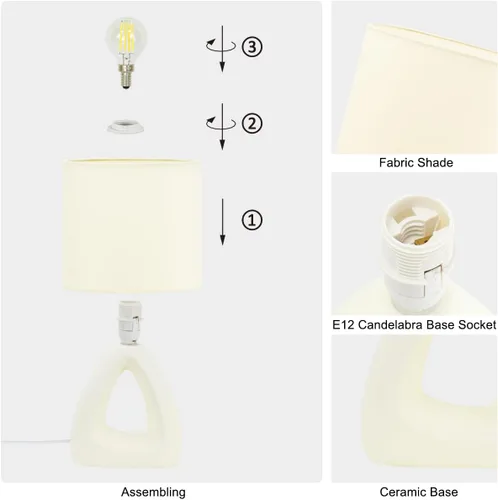 Miniatura 6 de LILA Lámpara de mesa pequeña y moderna color crema, 6.7 x 3.94 x 11.8 pulgadas de alto, bombilla excluida, lámpara de mesa de mesa/noche para sala