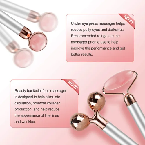 Miniatura 7 de Rodillo de jade eléctrico 3D rodillo facial y masajeador facial, cuarzo rosa 3 en 1