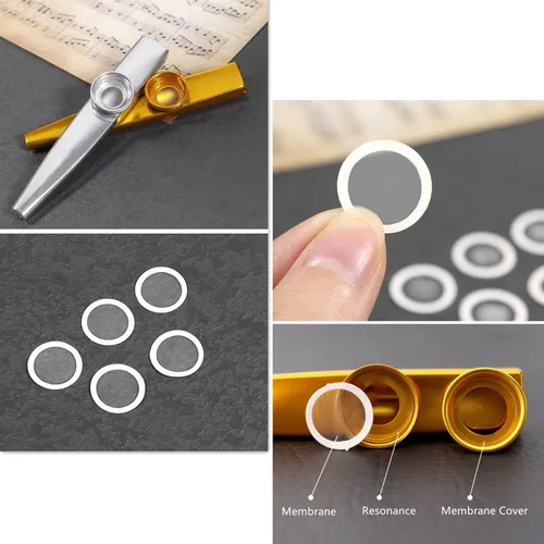Miniatura 6 de Fansjoy Kazoos - Paquete de 6 instrumentos musicales de metal Kazoos con 12 membranas de flauta para principiantes amantes de la música