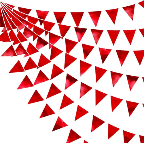 Miniatura 79 de Decoración de fiesta iridiscente de 33 pies, tela holográfica, banderín triangular, banderín de algodón, guirnalda de banderines para cumpleaños