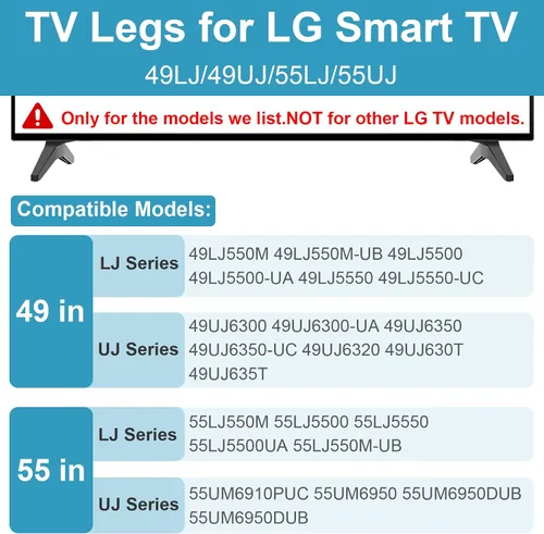 Miniatura 3 de Patas de TV para soporte de TV LG base de repuesto, para 49 55 pulgadas LJ UJ Series LG TV patas 49UJ6300 49LJ550M 49UJ6320 49UJ630T 49UJ635T