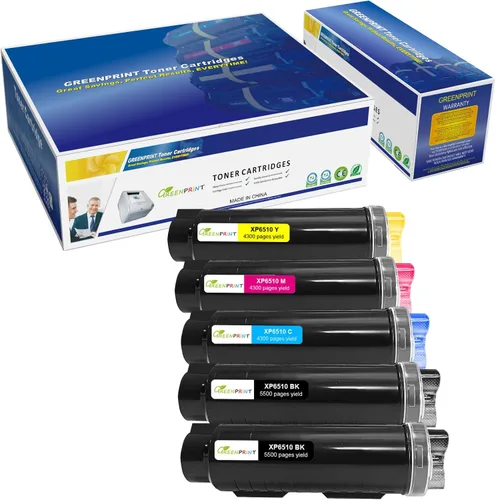 Paquete de 5 cartuchos de tóner compatibles 6510 6515 (rendimiento extraalto) 5500 páginas 2 negros, 4300 páginas CMY para impresoras Xerox Phaser