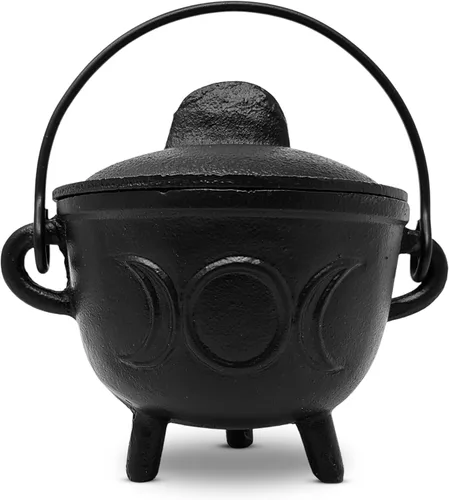 Miniatura 4 de New Age Imports, Inc. Caldero de hierro fundido con asa y tapa, ideal para manchas, quemar incienso, fines rituales, decoración, decoración