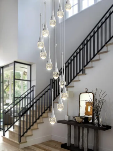 Miniatura 48 de ykolupty Candelabro Moderno de 138'', 20 Luces, Lámpara Colgante Moderna Negra, Candelabro Grande para Escalera, Vestíbulo, Sala de Estar, Negro