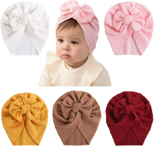Miniatura 9 de Newborn Babies Headwrap Hat Infant Toddler Cotton Soft Cute Nursery Beanie Headbands Top Bowknot Cap 5 piezas flor/3-3 años