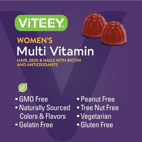 Miniatura 5 de Viteey Gomitas multivitamínicas para mujer, apoyo inmunológico, vitaminas y minerales esenciales 12 en 1, vitamina A, C, D3, E, B6, B12, ácido