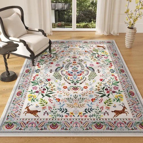 Miniatura 53 de Rugcomf Alfombra de pasillo lavable para cocina 2'6''x8' Alfombra de pasillo para entrada interior floral antideslizante alfombra suave para Azul