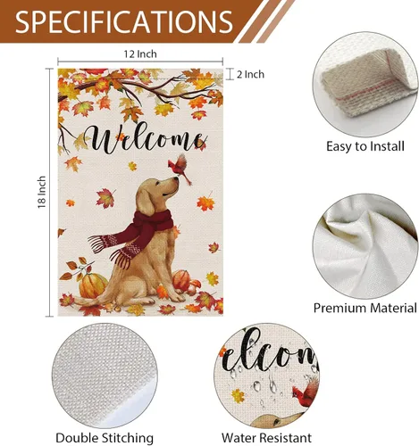 Miniatura 4 de Bandera de jardín de bienvenida de otoño de 12 x 18 pulgadas de doble cara de arpillera, banderas de patio Golden Retriever Dog Cardinal