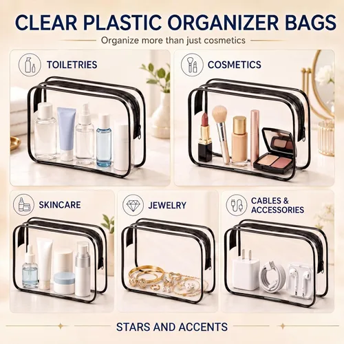 Miniatura 4 de Reginary Paquete de 28 bolsas transparentes para artículos de tocador para viajes, bolsas de cosméticos de plástico impermeables con cremallera