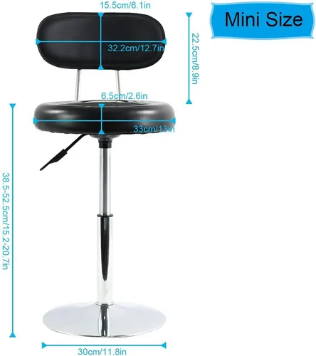 Miniatura 3 de FURWOO Silla giratoria de piel sintética negra Mini taburete de peluquería con respaldo para manicura, tatuaje y uso de oficina