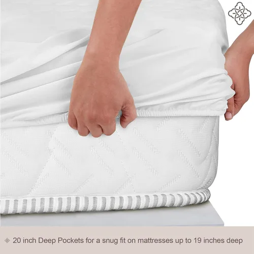 Miniatura 2 de Bioweaves Funda de Colchón de Algodón 100% Orgánico, Certificado GOTS, Cubrecolchón Acolchado Refrescante Ajustable de 300 GSM y Protector con Blanco