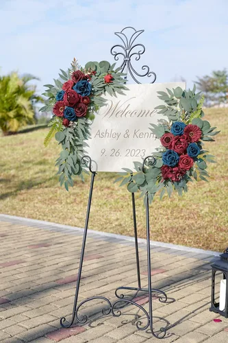 Miniatura 2 de ponatia Flores de Arco de Boda (Paquete de 2), Flores Borgoña y Azul Marino para Decoraciones de Boda, Señales de Bienvenida, Arcos de Boda