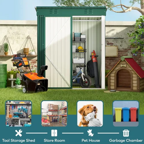 Miniatura 5 de Gizoon Cobertizo de almacenamiento al aire libre de 5 x 3 pies con puerta única con cerradura, cobertizo de metal galvanizado con ventilación