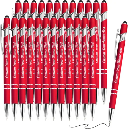 Miniatura 35 de 12 bolígrafos personalizados a granel con grabado sin nombre, bolígrafos personalizados con lápiz capacitivo, logotipo de mensaje de texto grabado
