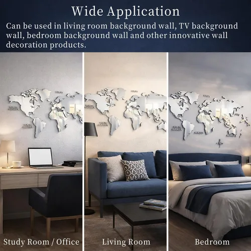 Miniatura 6 de Adhesivo de pared 3D, acrílico con mapa del mundo para pared, para despegar y pegar, calcomanía de pared extraíble para guardería, oficina, sala