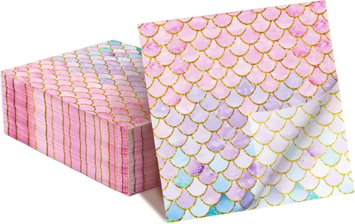 120 servilletas de fiesta con escamas de sirena, papel de 2 capas, 13 x 13 pulgadas, suministros para fiesta de cumpleaños de sirena