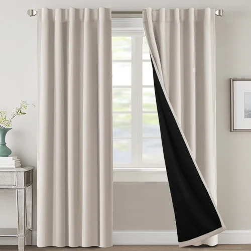 Miniatura 34 de H.VERSAILTEX Cortinas 100% opacas para dormitorio con forro negro, cortinas de oscurecimiento de habitación completa, con aislamiento térmico