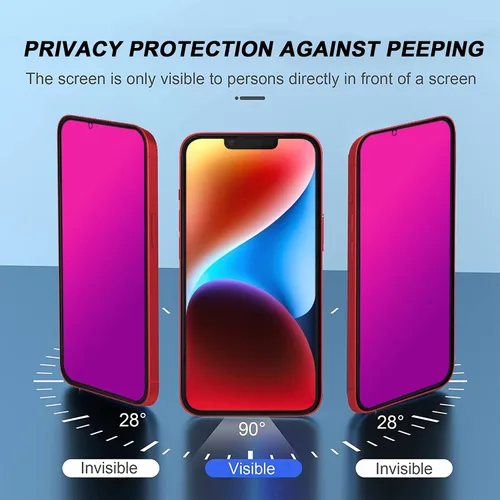 Miniatura 2 de Protector de pantalla de privacidad compatible con iPhone 13 Pro y compatible con iPhone 14/13 efecto espejo, vidrio templado, antiespía, paquete