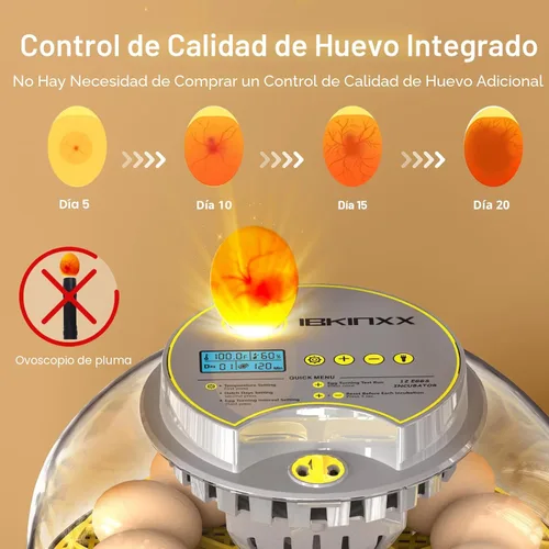 Miniatura 2 de Incubadora para incubar huevos: capacidad de 12 huevos, nuevo cambiador automático de huevos 2026, control de temperatura y humedad, visualización