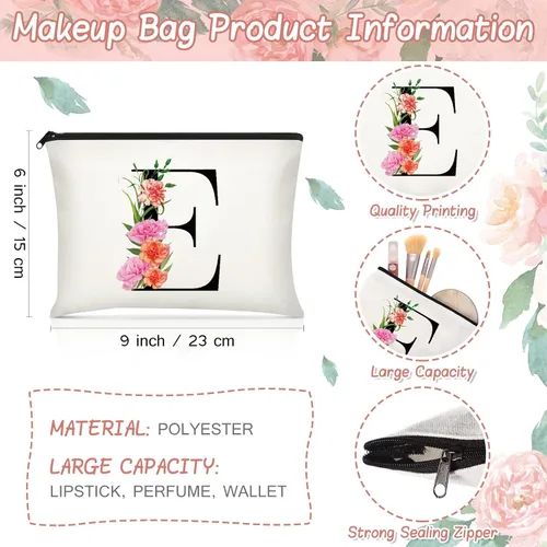 Miniatura 6 de Bolsa de lona con letra inicial personalizada, regalo para el día de la madre, damas de honor, novia, cumpleaños, boda Flower-E