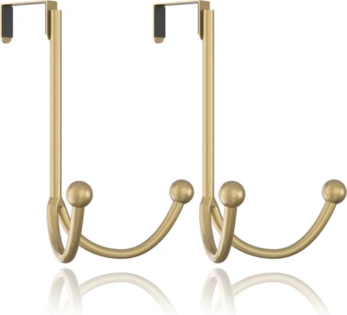 Miniatura 14 de HFHOME Paquete de 2 ganchos dobles para colgar sobre la puerta, organizador de ganchos dobles de metal para colgar abrigos, sombreros, batas, Negro