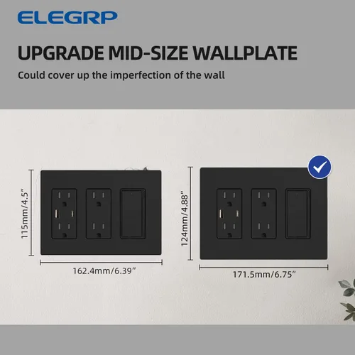 Miniatura 3 de ELEGRP Placas decorativas de pared de 3 segmentos sin tornillos, cubierta frontal termoplástica irrompible de tamaño mediano para interruptor