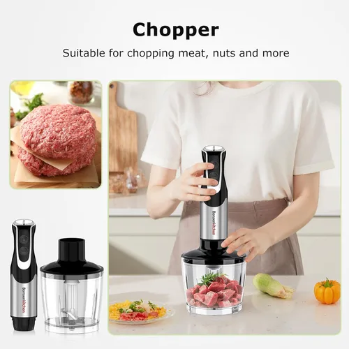 Miniatura 12 de Bonsenkitchen Batidora de inmersión 4 en 1 de mano con procesador de alimentos, batidora de mano de 12 velocidades con modo turbo, hoja de acero