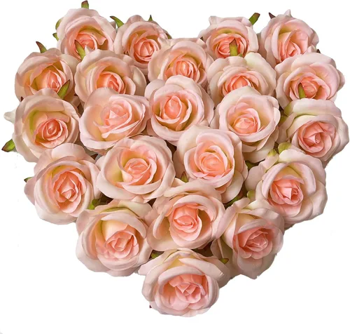 Cabezales de rosas artificiales de 3.5 pulgadas, 20 unidades, rosas rosas claras de aspecto real para boda, decoración del hogar, manualidades, Rosa