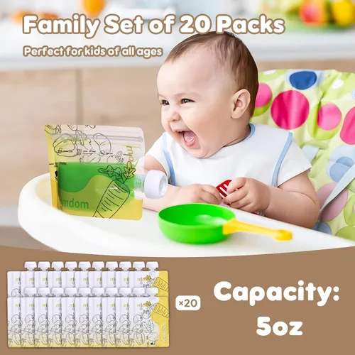 Miniatura 2 de Paquete de 20 bolsas reutilizables de comida para bebés para niños pequeños, bolsa recargable para puré de manzana, yogur, bocadillo de jugo de puré
