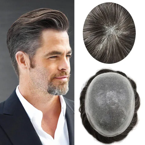 Miniatura 98 de Toupee para hombres Sistema de reemplazo de cabello humano real duradero invisible para hombre Toupee Hair Piece para hombres Poly Men Sistema