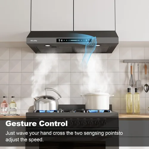 Miniatura 3 de HisoHu Campana extractora de gabinete de 30 pulgadas bajo conductos con 1200 CFM, campana de escape de cocina con detección de gestos de 4