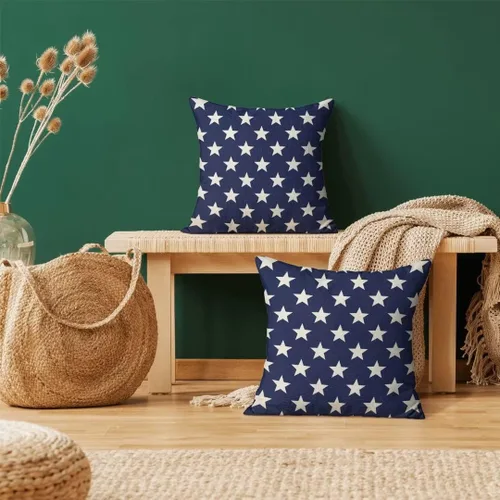 Miniatura 2 de Juego de 2 fundas de almohada decorativas para el 4 de julio, 16 x 16 pulgadas, diseño patriótico de estrellas azul marino del Día