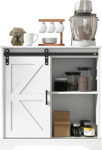 Miniatura 8 de Panana - Gabinete de almacenamiento para buffet con puerta corrediza de granero, aparador de estilo granja para café-bar, cocina (Blanco)